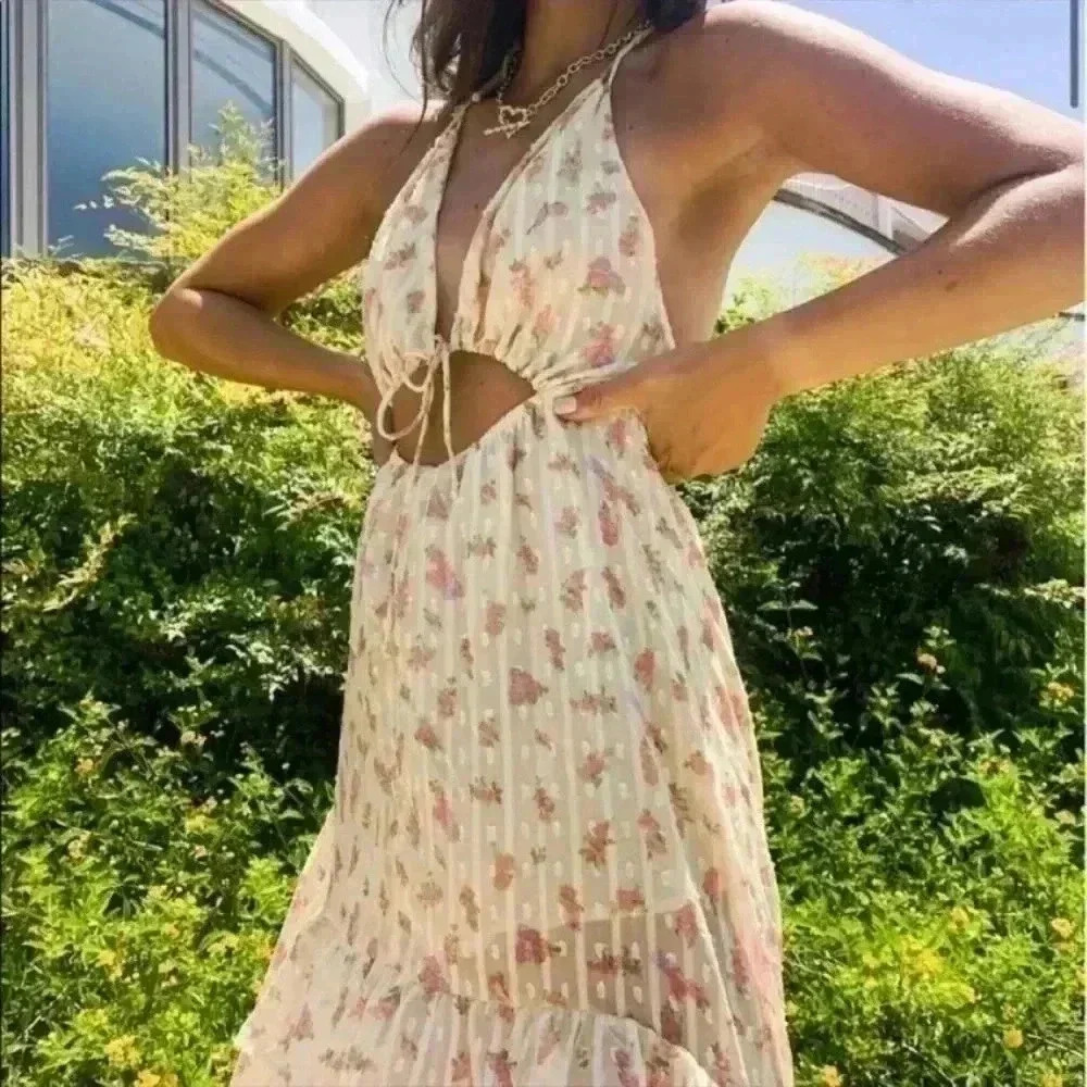 New With Tags Asos Design High Low Hem Tie Front Beach Maxi Dress